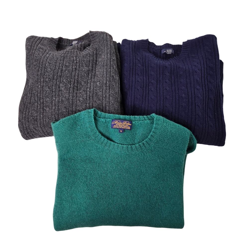Brooks Brothers crew neck long sleeve set of 3 sweaters XL navy blue green grey
